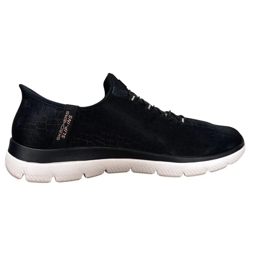 Skechers Slip-Ins Womens 9.5 Black Rose Gold Sneakers Hands Free Walking Shoes